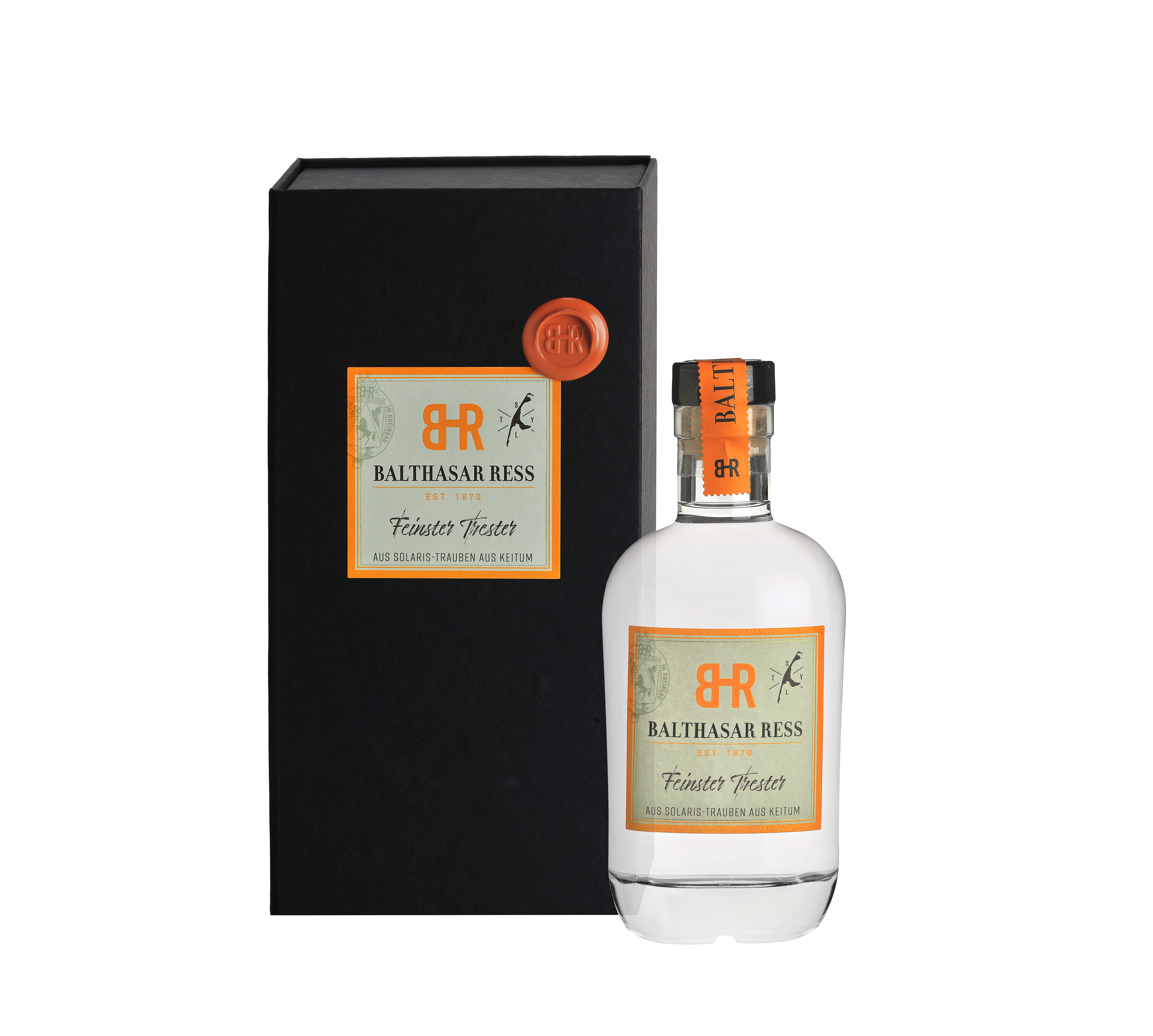 BR_18011_Feinster_Trester_Sylt_Karton_Flasche Tresterbrand aus Sylter Solaris Trauben